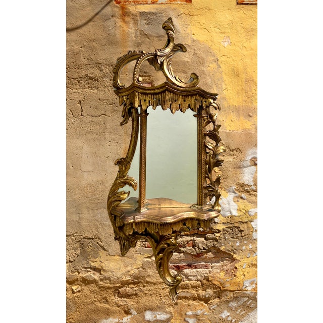 Early 20th Century Antique Italian Giltwood Baroque Gold Wall Shelf With Integral Mirror For Sale - Image 5 of 13