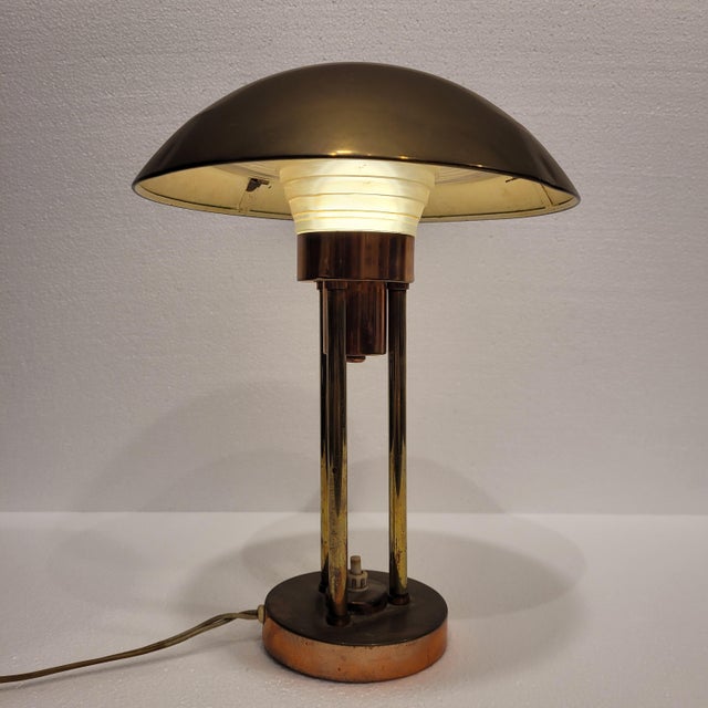 Gold Vintage Art Deco Mushroom Table Lamp in Gilt Brass, 1930s For Sale - Image 8 of 18