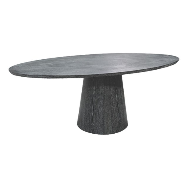 Matthew Izzo Home Jefferson Oval Black Cerused Oak Dining Table on Pedestal Base For Sale