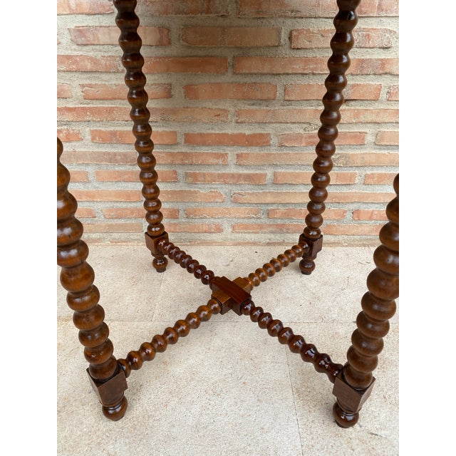 1930s Spanish Round Carved Wood Side Table With Bobbin Turned Legs For Sale - Image 9 of 10