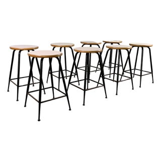 Vintage Stools in Metal, Wood and Formica, Italy, 1960s, Set of 8 For Sale