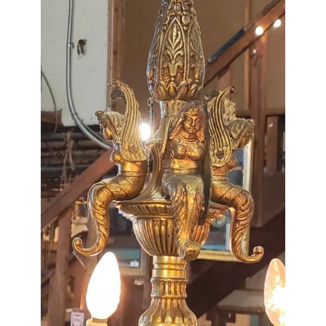 Antique French Louis XVI Revival Cast Bronze Chandelier Eight Lights For Sale - Image 4 of 5