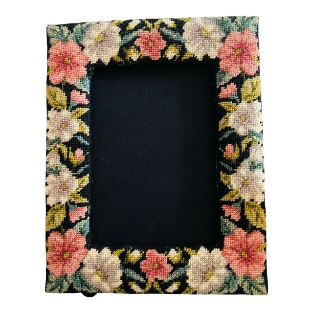Floral Needlepoint Picture Frame, 8" X 10" For Sale