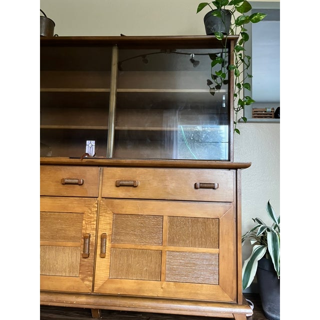 1958 Northwest Chair Company 8 Piece Solid Maple and Rattan Glass Front Hutch For Sale - Image 6 of 11