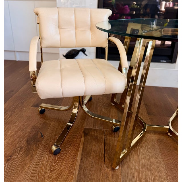 Mid-Century Modern Vintage Cal-Style Brass & Glass 4-Piece Dining Set For Sale - Image 3 of 13