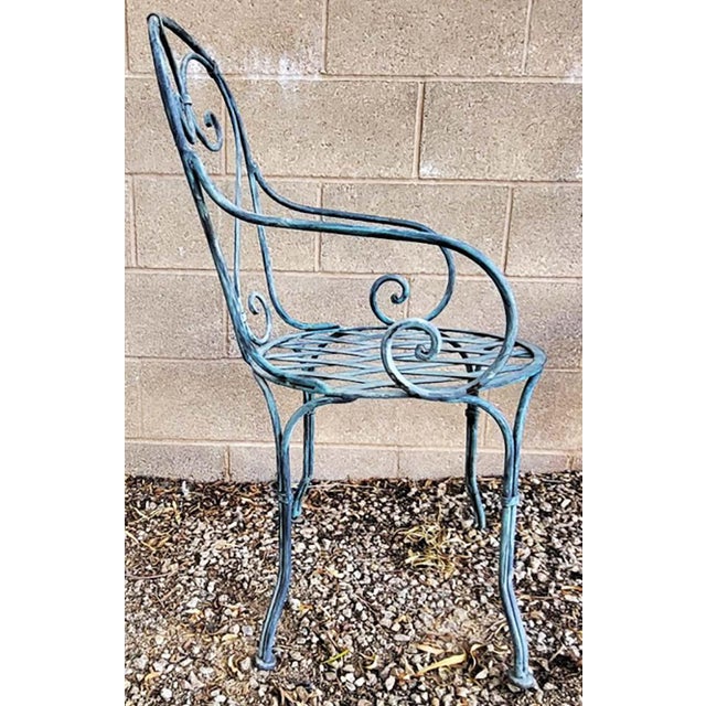 Vintage French Bistro Wrought Iron Garden Chairs - Set of 5 For Sale - Image 4 of 8