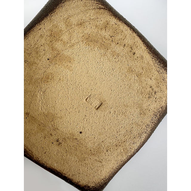 Brown Vintage Studio Pottery Faux Leather Folded Vessel With Ties For Sale - Image 8 of 8
