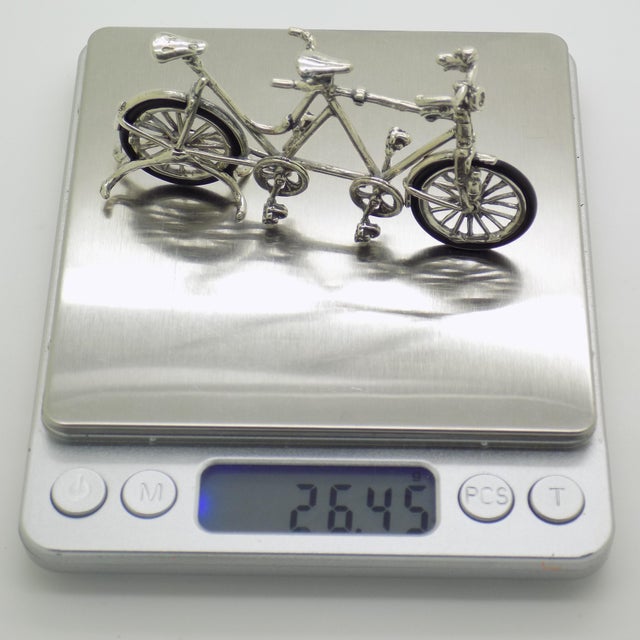 Vintage Italian Handmade Genuine Silver Tandem Bicycle Figurine, 1980s For Sale - Image 9 of 12