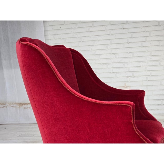 Danish Highback Armchair in Velour with Ash Legs, 1970s For Sale - Image 12 of 18