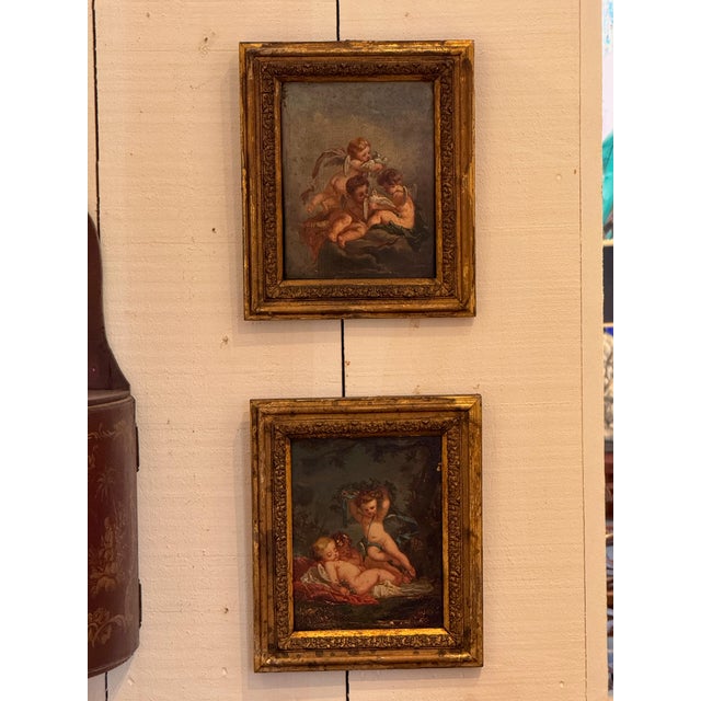 19th Century 19th Century Pair of Continental Paintings Depicting Cherubic Figures For Sale - Image 5 of 7