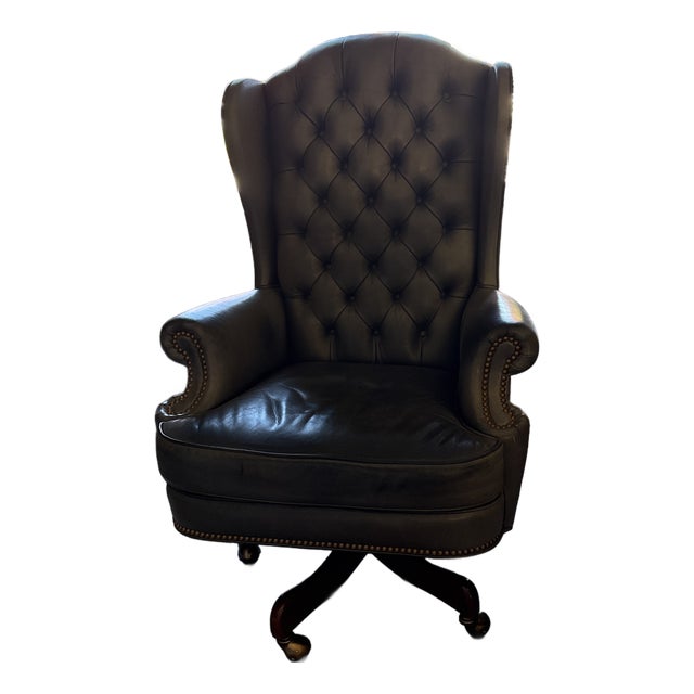 Vintage Large Swivel Leather Executive Office Chair For Sale