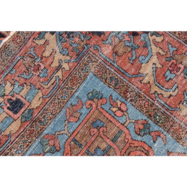 Antique Persian Serapi-Heriz Rug With Geometrics Design in Midnight Blue 7'3"x11'0" For Sale - Image 12 of 12