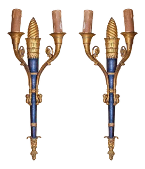 Late 19th Century Gilt and Patinated Bronze Two-Arm Wall Light Sconces - A Pair