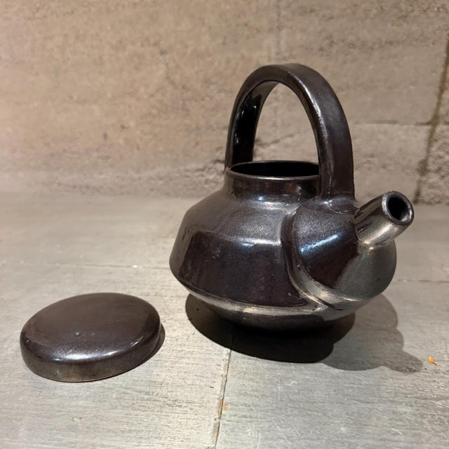Metallic Dark Brown Glazed Ceramic Teapot Pottery Mid-Century Modern For Sale - Image 12 of 12