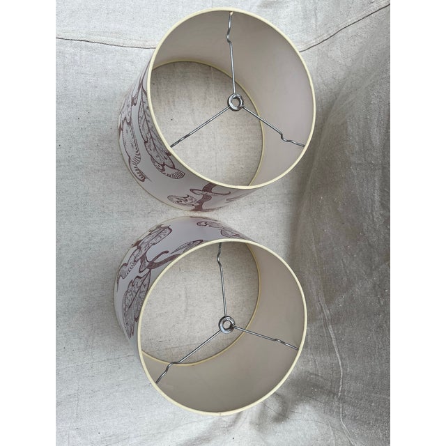 Brown Hand Drawn Paper Lampshades a Pair Attributed to Albert Hadley For Sale - Image 8 of 10