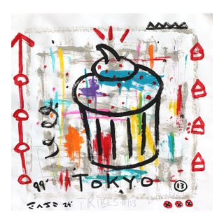 Tokyo Confetti Cupcake - Original Pop Street Art Acrylic Painting on Newspaper by Gary John For Sale