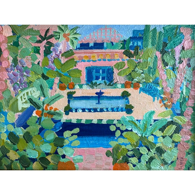 Boho Chic 2024 Uk “Moroccan Gardens” Original Painting by Laura Gee in New Closed Corner Gold Plein Air For Sale - Image 3 of 8