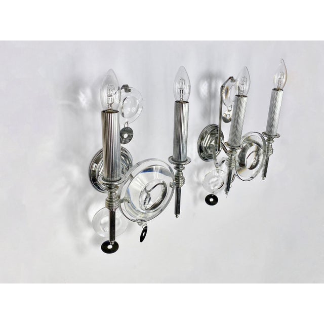 Pair of wall lamp sconces by the Italian designer Gaetano Sciolari, featuring a metal structure and glass decorations, two...