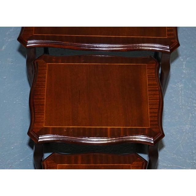 Vintage Queen Anne Hardwood Nest of Tables with Inlay, Set of 3 For Sale - Image 6 of 12