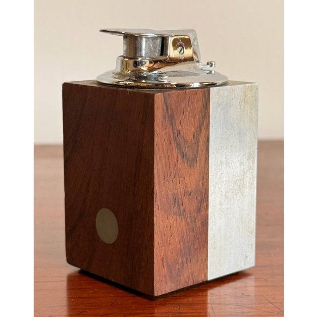 Ronson Vintage Mid Century Modern Rosewood & Brushed Aluminum Table Lighter For Sale - Image 4 of 9