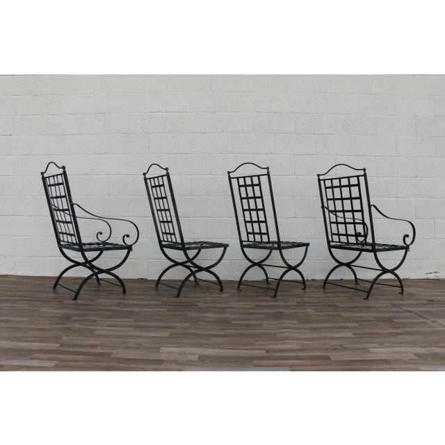 Vintage Set of 4 Hervé Baume French Wrought Iron Folding Patio Chairs, 1970s For Sale - Image 11 of 18