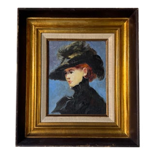 1980s Vintage Oil Portrait Painting of Mery Laurent in Gilt Wood Frame For Sale
