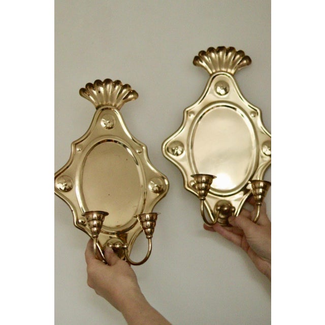 Mid-Century Modern Large Mid-Century Modern Baroque Swedish Brass Sconces, Set of 2 For Sale - Image 3 of 9