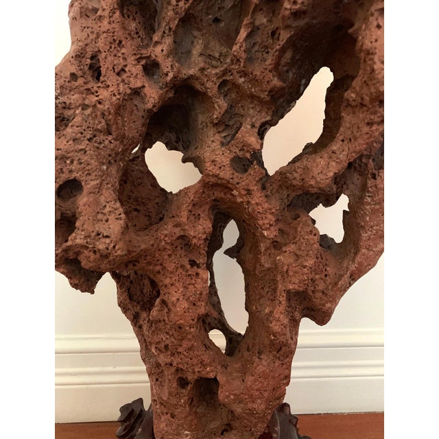 Large Chinese Scholar Stone Rare Red Taihu Rock on Display Stand For Sale - Image 13 of 15