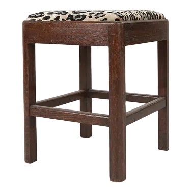 Art Deco Stool with Leopard Print, 1930s For Sale