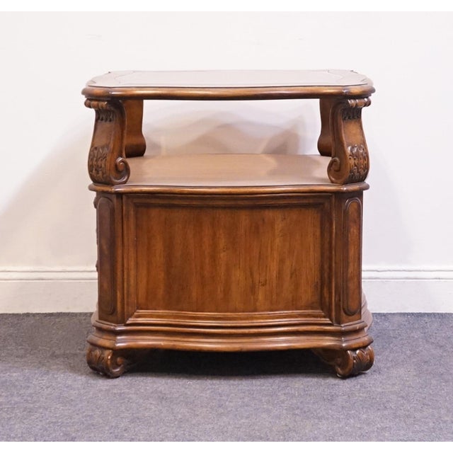 Drexel Heritage Talavera Collection Walnut Contemporary Spanish Mediterranean 27" Square Glass Topped Accent End Table For Sale - Image 11 of 13