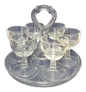1880s Ribbed Glasses Serving Tray - Set of 7