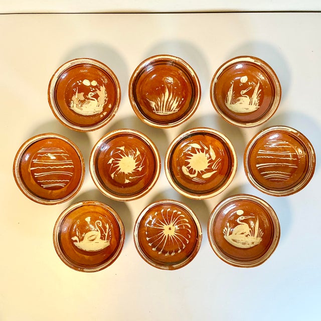 1950s Vintage Mexican Southwestern Folk Art Tlaquepaque Pottery Serving Bowls - Set of 10 For Sale - Image 9 of 12