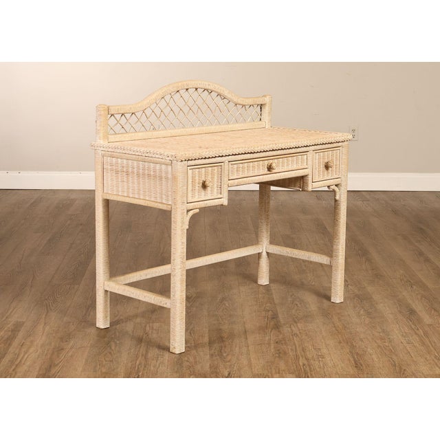 Late 20th Century Lexington Henry Link Wicker Vanity Or Writing Desk and Chair For Sale - Image 5 of 18