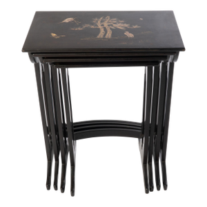 Asian Lacquered Four Piece Nesting Tables - Set of 4