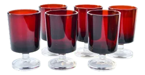 Vintage French Red Crystal Glasses- Set of 6