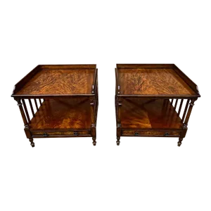Late 20th Century Pair of Georgian Style Flame Mahogany Two Tier Side Tables