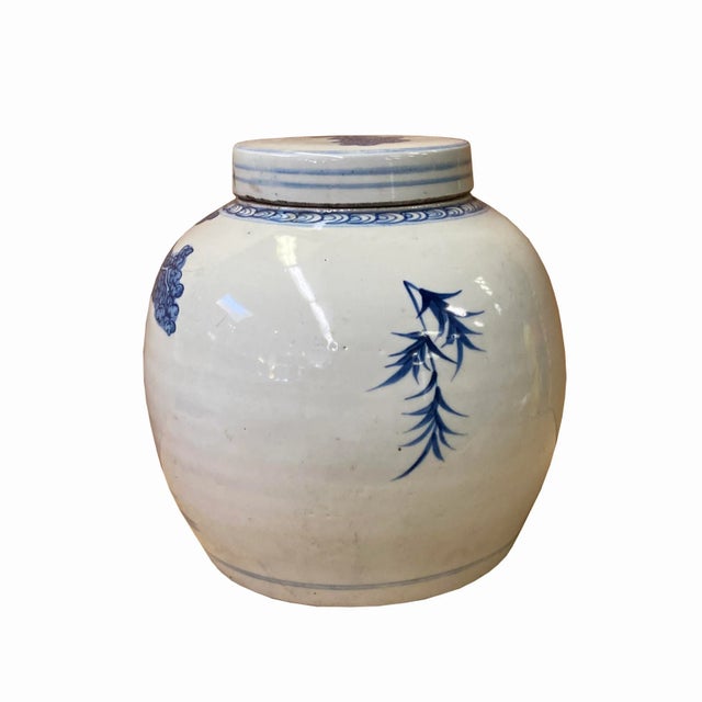 Chinoiserie Chinese Blue & White Fok Lok Shou 3 Stars Porcelain Ginger Jar For Sale - Image 3 of 6