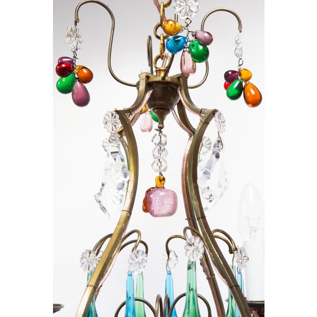 Gold French Bronze Chandelier with Colored Crystals, 1950s For Sale - Image 8 of 12