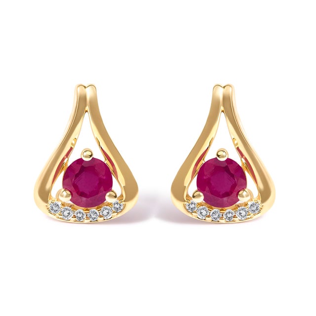 Immerse yourself in the celestial glow of the 14K Yellow Gold Red Ruby and Diamond Accent Teardrop Stud Earrings, where...