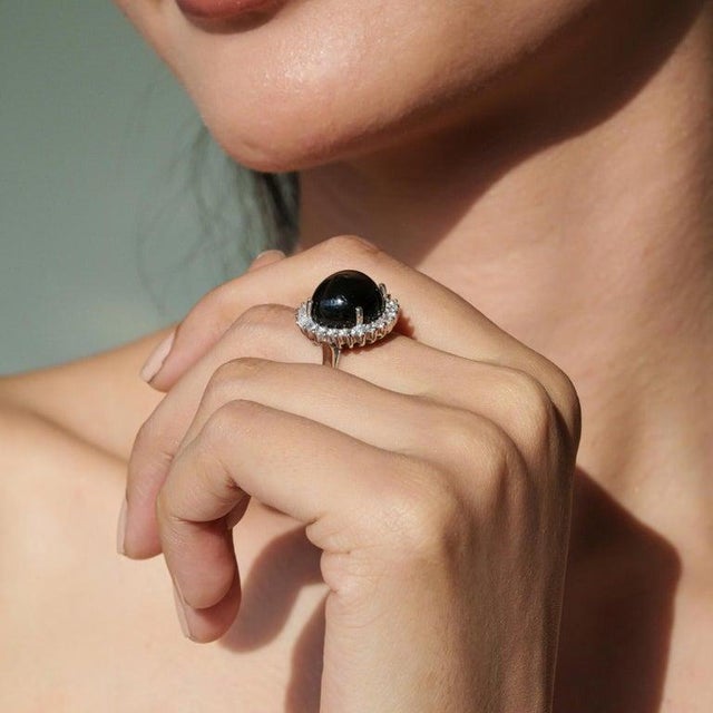 11.55 Carat Black Star & Zircon Halo Statement Ring in 925 Silver, Size 8 For Sale - Image 4 of 13