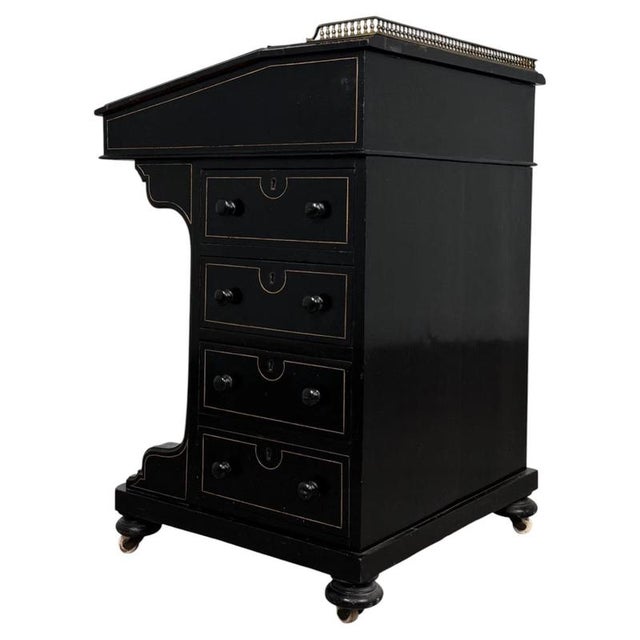 Antique English Ebonised Davenport Desk with Red Leather, 1800s For Sale - Image 10 of 14
