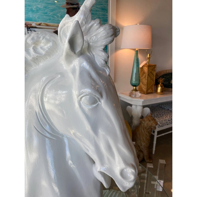 Vintage Plaster White Lacquered Modern Large Horse Head Statue For Sale - Image 11 of 12