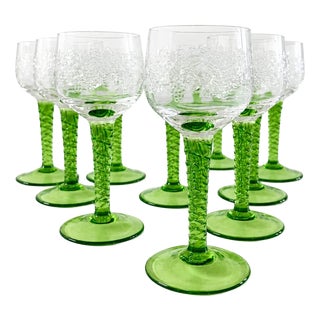 Bohemia Glass Remmare Liqueur Glasses with Green Stem, 12 Pieces, 1960s from Royal Dux Bohemia, Set of 12 For Sale