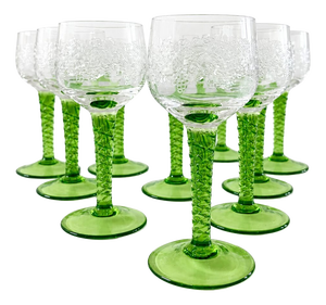 Bohemia Glass Remmare Liqueur Glasses with Green Stem, 12 Pieces, 1960s from Royal Dux Bohemia, Set of 12