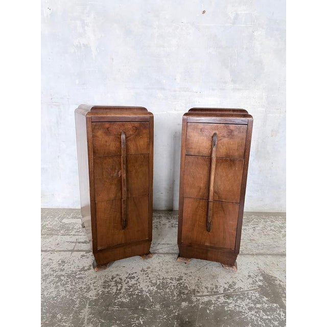 Art Deco Walnut Bedside Cabinets, 1930s, Set of 2 For Sale - Image 4 of 9
