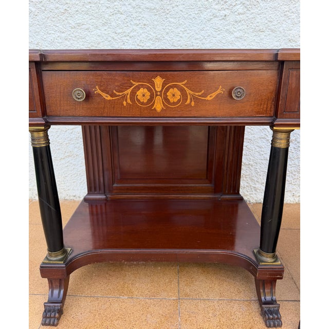 French Empire Wood Nightstands with Marquetry and Black Columns, 1935, Set of 2 For Sale - Image 13 of 15