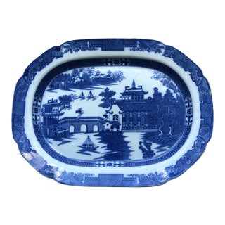 Large Antique Blue and White Transfer Ware Platter For Sale