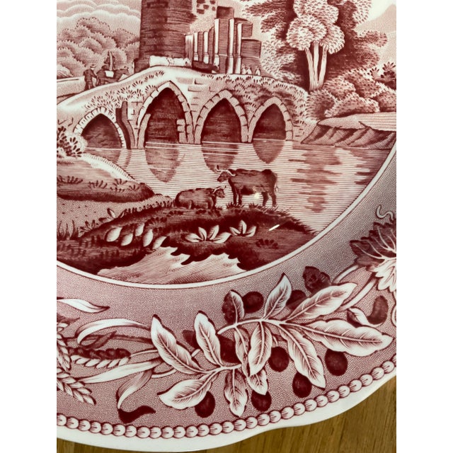 Vintage 1990’s Spode Archive Collection Cranberry Transferware Plates - a Set of 4 For Sale - Image 10 of 11