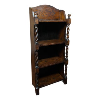 Petite Antique English Bookcase Bookshelf Barley Twist Tiger Oak Display C1920 For Sale
