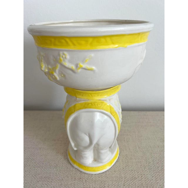White Vintage Hollywood Regency Ceramic White and Yellow Elephant Planter For Sale - Image 8 of 13